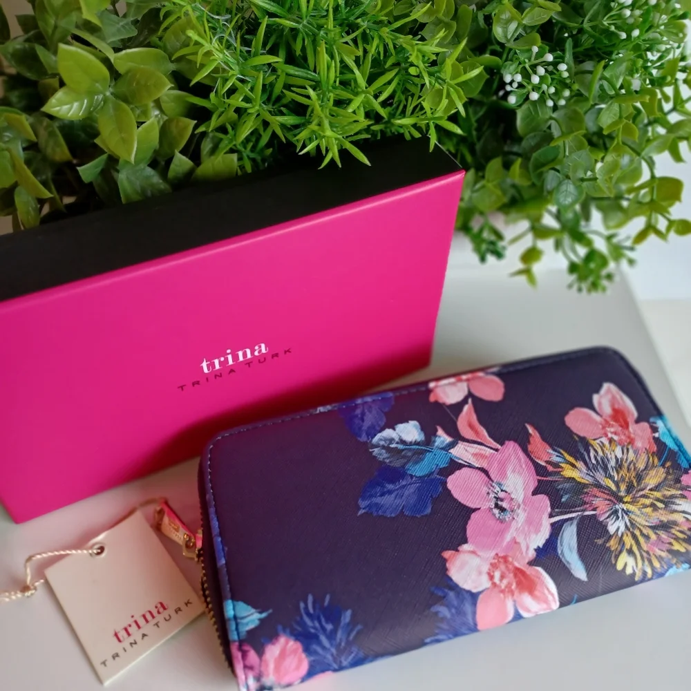 Trina Turk Blue|Pink FloraL Multi-Compartment Wallet